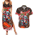 Merry Christmas Dolphins Couples Matching Summer Maxi Dress and Hawaiian Shirt Aboriginal Santa Rugby Mascot - Redcliffe