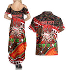 Merry Christmas Dolphins Couples Matching Summer Maxi Dress and Hawaiian Shirt Aboriginal Santa Rugby Mascot - Redcliffe