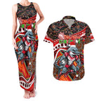 Merry Christmas Dolphins Couples Matching Tank Maxi Dress and Hawaiian Shirt Aboriginal Santa Rugby Mascot - Redcliffe