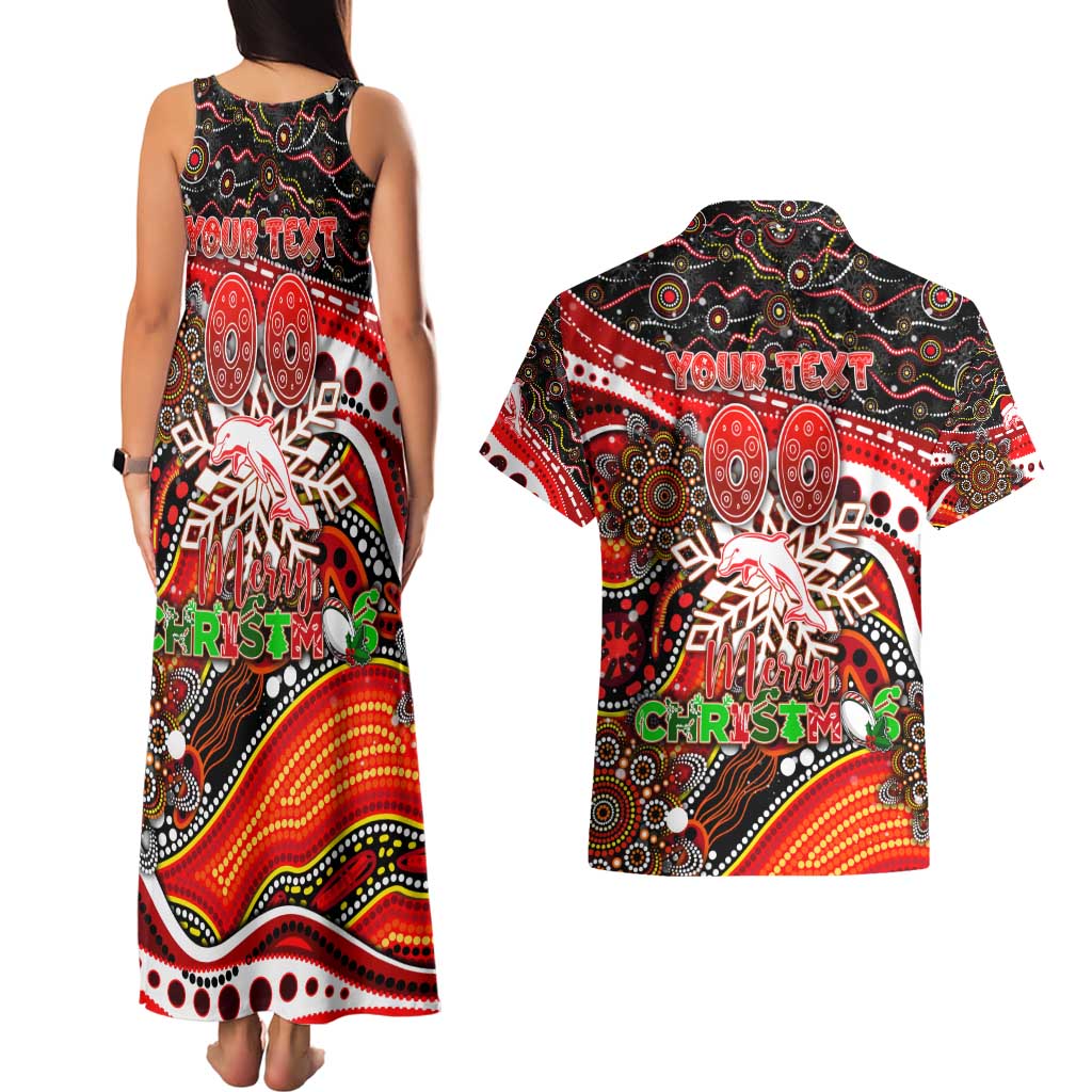 Merry Christmas Dolphins Couples Matching Tank Maxi Dress and Hawaiian Shirt Aboriginal Santa Rugby Mascot - Redcliffe