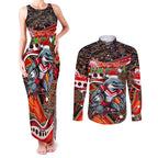 Merry Christmas Dolphins Couples Matching Tank Maxi Dress and Long Sleeve Button Shirt Aboriginal Santa Rugby Mascot - Redcliffe