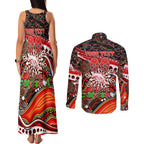 Merry Christmas Dolphins Couples Matching Tank Maxi Dress and Long Sleeve Button Shirt Aboriginal Santa Rugby Mascot - Redcliffe