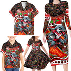 Merry Christmas Dolphins Family Matching Long Sleeve Bodycon Dress and Hawaiian Shirt Aboriginal Santa Rugby Mascot - Redcliffe
