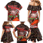 Merry Christmas Dolphins Family Matching Mermaid Dress and Hawaiian Shirt Aboriginal Santa Rugby Mascot - Redcliffe