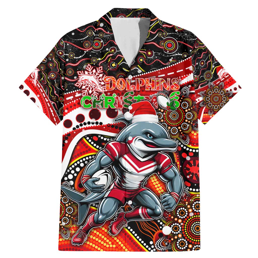 Merry Christmas Dolphins Family Matching Mermaid Dress and Hawaiian Shirt Aboriginal Santa Rugby Mascot - Redcliffe