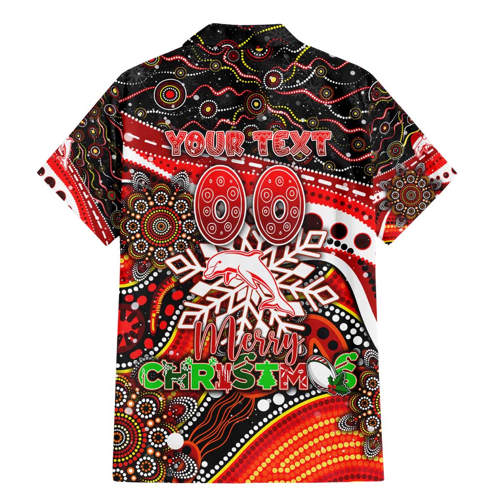 Merry Christmas Dolphins Family Matching Mermaid Dress and Hawaiian Shirt Aboriginal Santa Rugby Mascot - Redcliffe