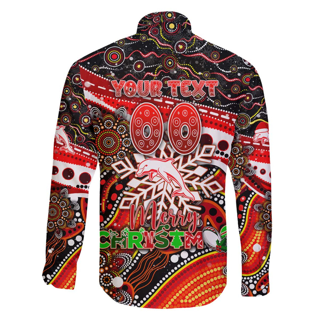 Merry Christmas Dolphins Family Matching Off The Shoulder Long Sleeve Dress and Hawaiian Shirt Aboriginal Santa Rugby Mascot - Redcliffe