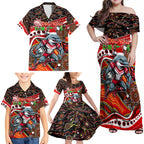 Merry Christmas Dolphins Family Matching Off Shoulder Maxi Dress and Hawaiian Shirt Aboriginal Santa Rugby Mascot - Redcliffe