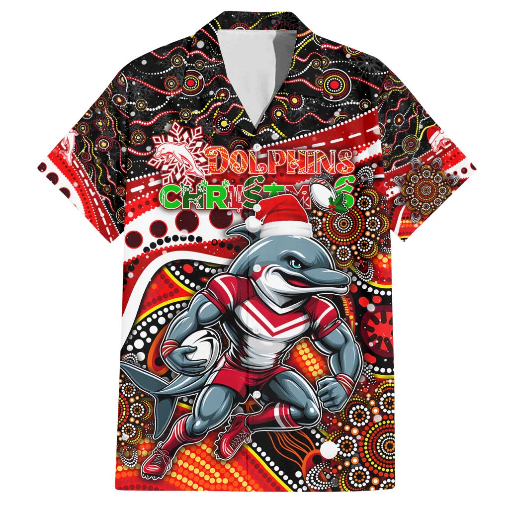 Merry Christmas Dolphins Family Matching Puletasi and Hawaiian Shirt Aboriginal Santa Rugby Mascot - Redcliffe