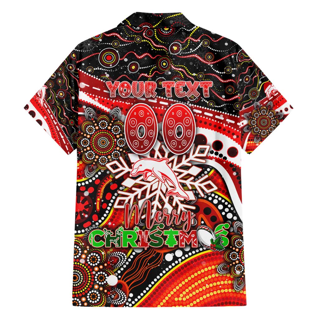 Merry Christmas Dolphins Family Matching Short Sleeve Bodycon Dress and Hawaiian Shirt Aboriginal Santa Rugby Mascot - Redcliffe