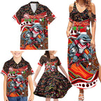 Merry Christmas Dolphins Family Matching Summer Maxi Dress and Hawaiian Shirt Aboriginal Santa Rugby Mascot - Redcliffe