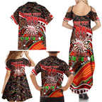 Merry Christmas Dolphins Family Matching Summer Maxi Dress and Hawaiian Shirt Aboriginal Santa Rugby Mascot - Redcliffe