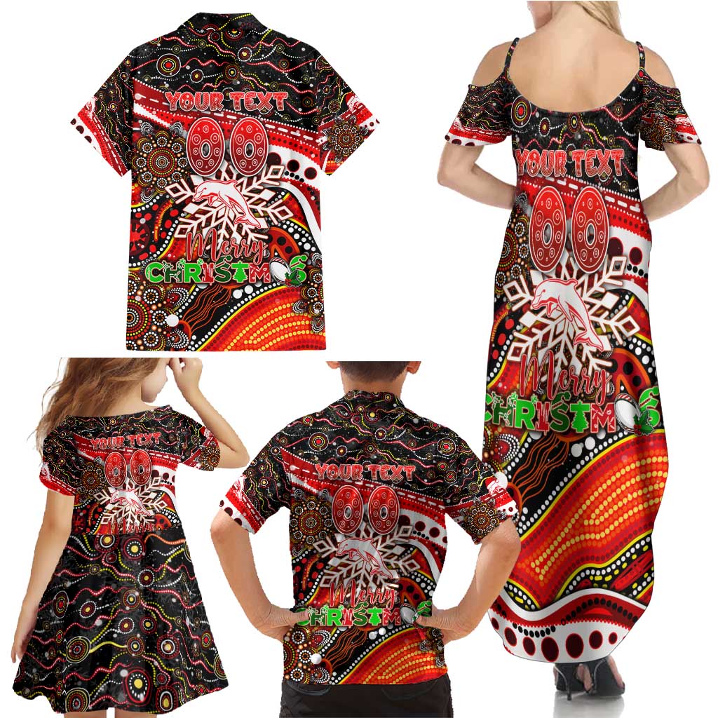 Merry Christmas Dolphins Family Matching Summer Maxi Dress and Hawaiian Shirt Aboriginal Santa Rugby Mascot - Redcliffe