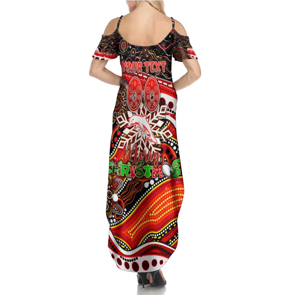 Merry Christmas Dolphins Family Matching Summer Maxi Dress and Hawaiian Shirt Aboriginal Santa Rugby Mascot - Redcliffe