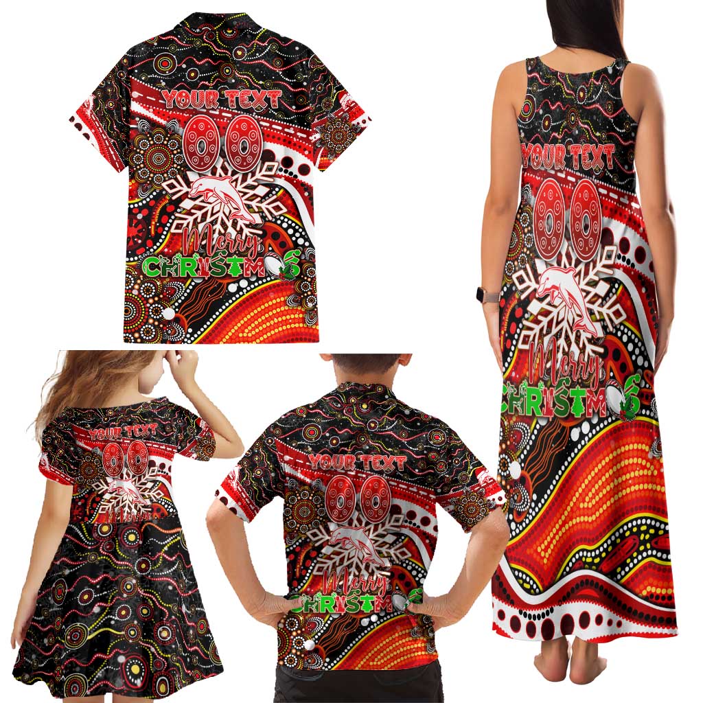 Merry Christmas Dolphins Family Matching Tank Maxi Dress and Hawaiian Shirt Aboriginal Santa Rugby Mascot - Redcliffe