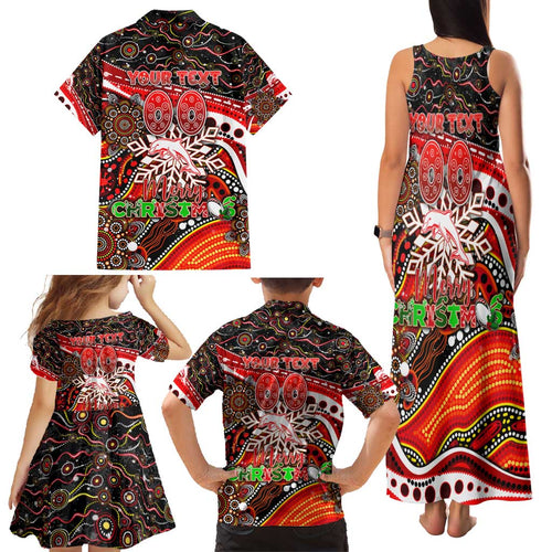 Merry Christmas Dolphins Family Matching Tank Maxi Dress and Hawaiian Shirt Aboriginal Santa Rugby Mascot - Redcliffe
