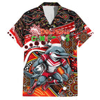 Merry Christmas Dolphins Family Matching Tank Maxi Dress and Hawaiian Shirt Aboriginal Santa Rugby Mascot - Redcliffe