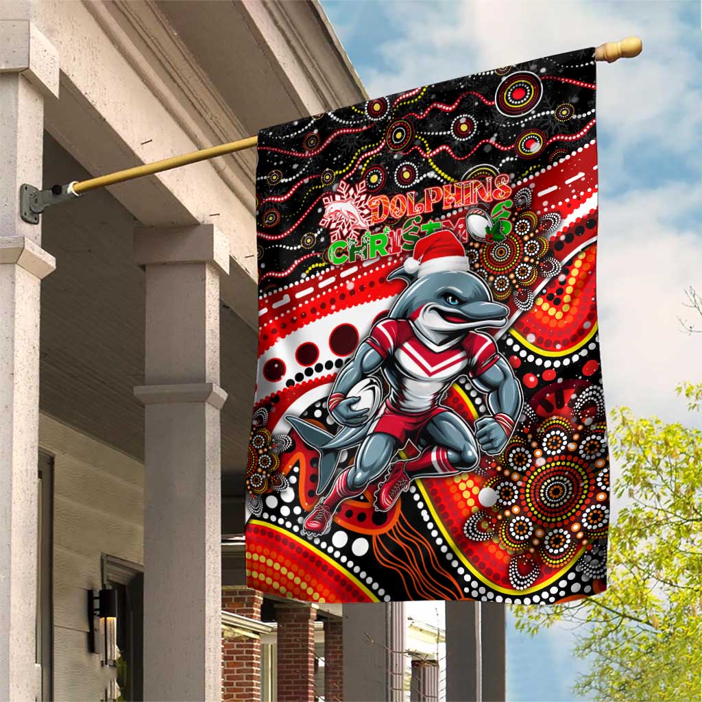 Merry Christmas Dolphins Garden Flag Aboriginal Santa Rugby Mascot - Redcliffe