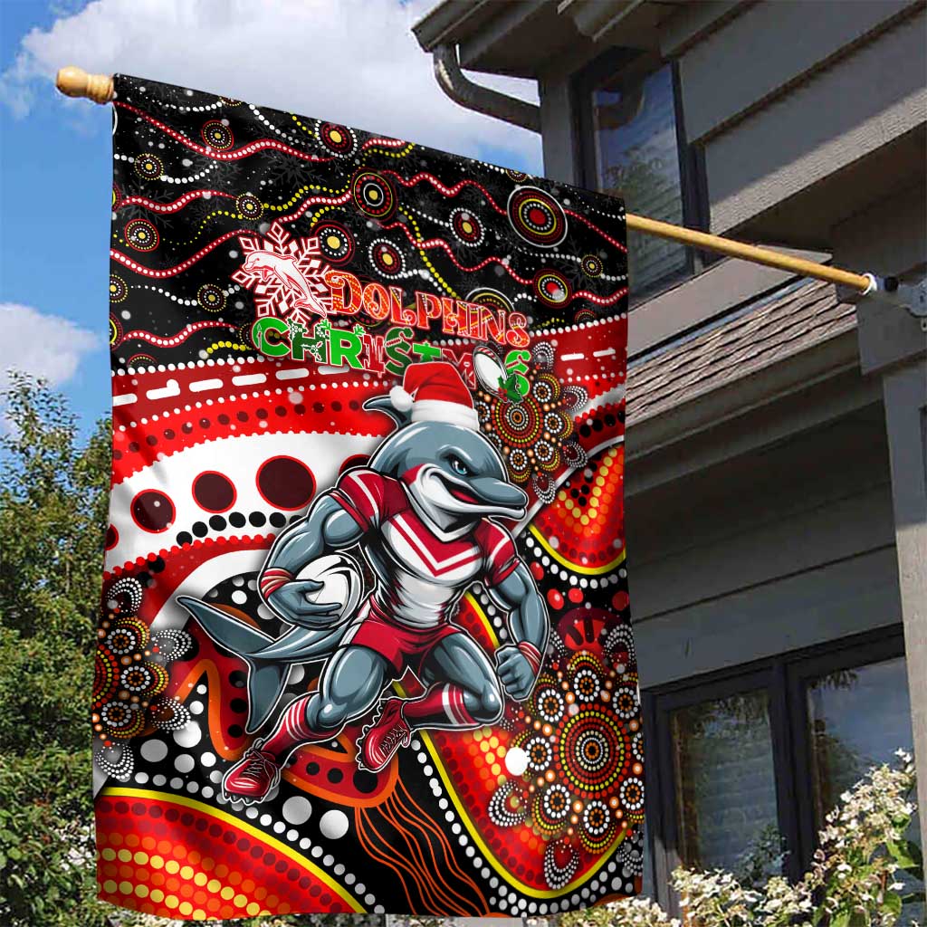 Merry Christmas Dolphins Garden Flag Aboriginal Santa Rugby Mascot - Redcliffe