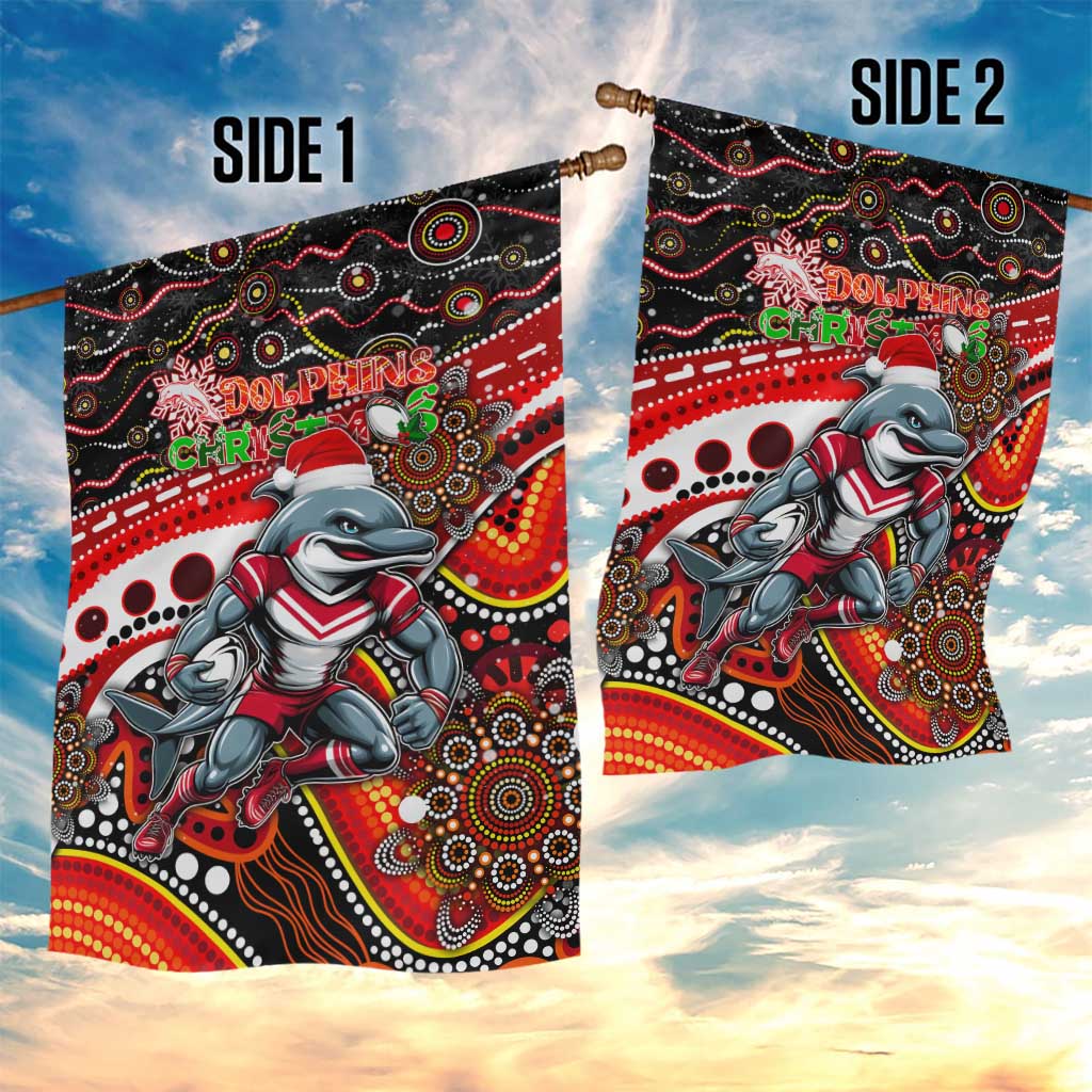 Merry Christmas Dolphins Garden Flag Aboriginal Santa Rugby Mascot - Redcliffe