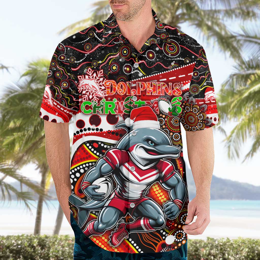 Merry Christmas Dolphins Hawaiian Shirt Aboriginal Santa Rugby Mascot - Redcliffe
