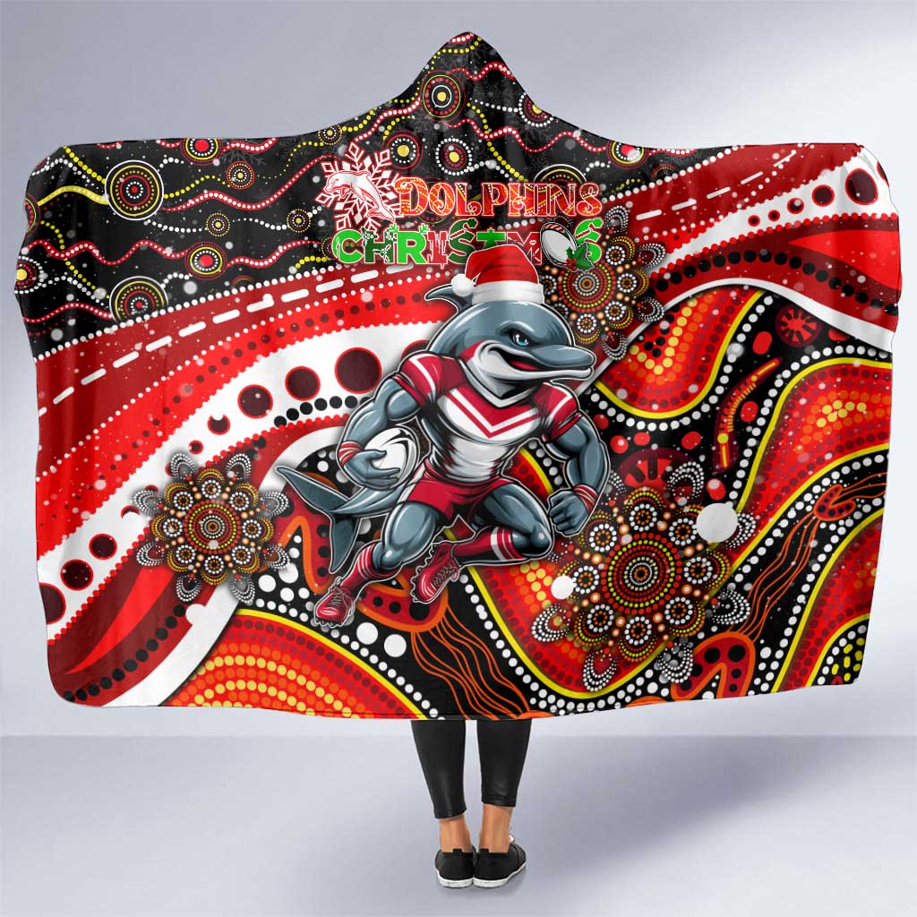 Merry Christmas Dolphins Hooded Blanket Aboriginal Santa Rugby Mascot - Redcliffe