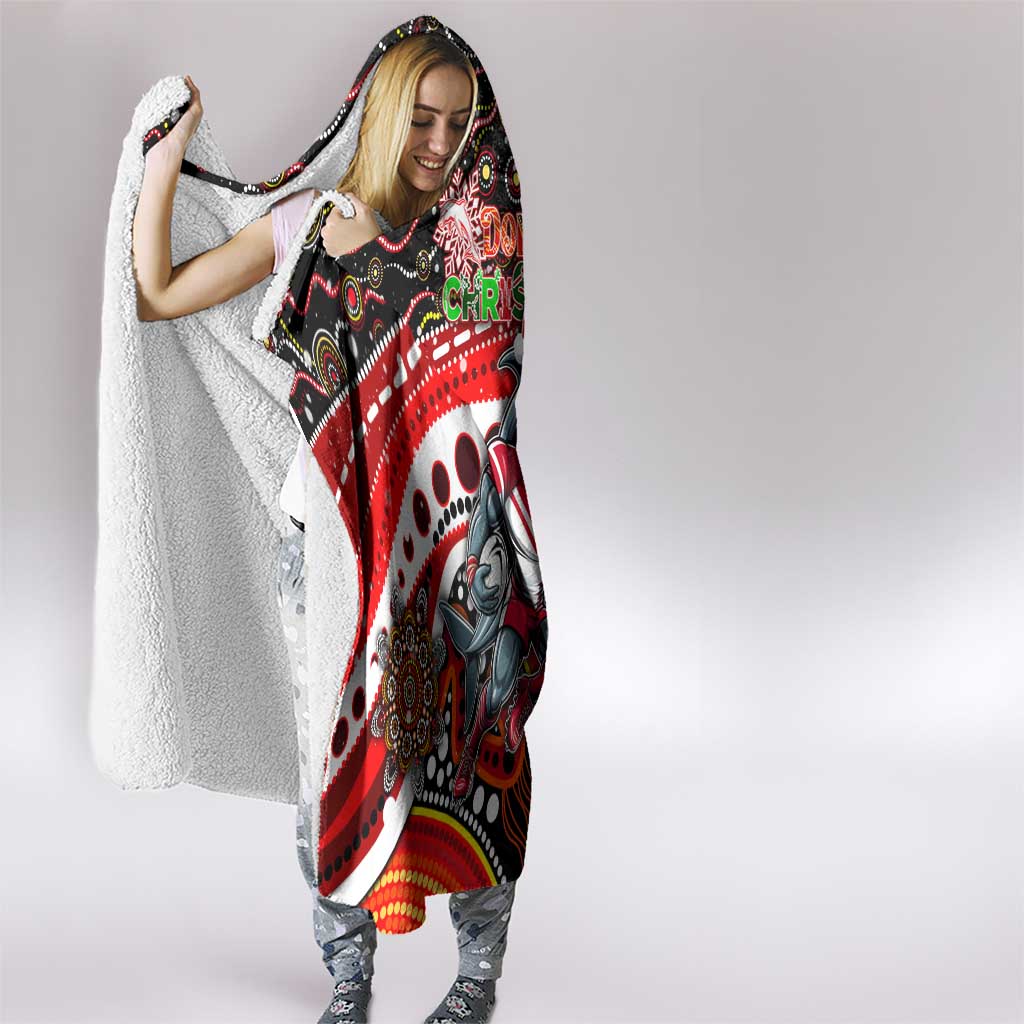 Merry Christmas Dolphins Hooded Blanket Aboriginal Santa Rugby Mascot - Redcliffe