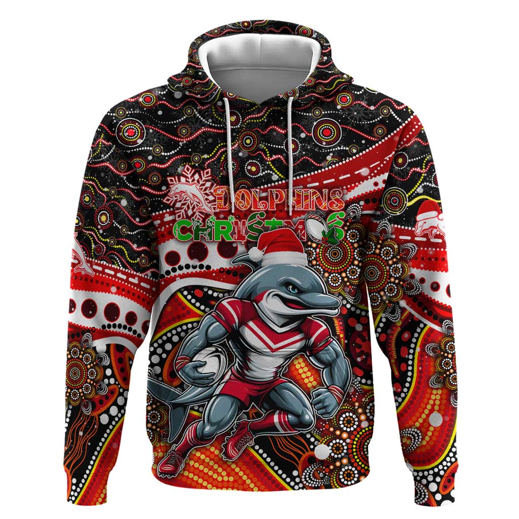 Merry Christmas Dolphins Hoodie Aboriginal Santa Rugby Mascot - Redcliffe