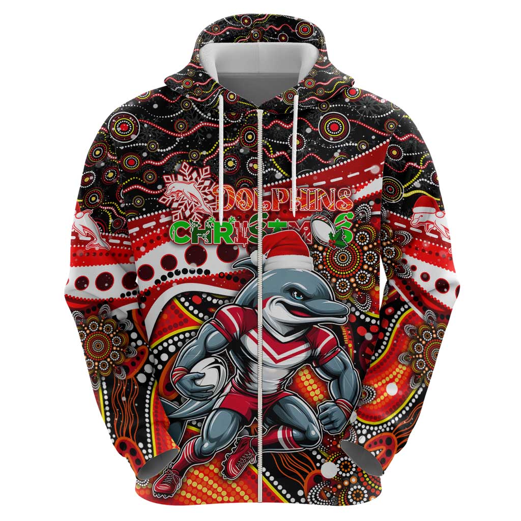 Merry Christmas Dolphins Hoodie Aboriginal Santa Rugby Mascot - Redcliffe