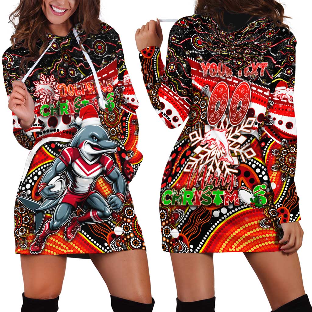 Merry Christmas Dolphins Hoodie Dress Aboriginal Santa Rugby Mascot - Redcliffe