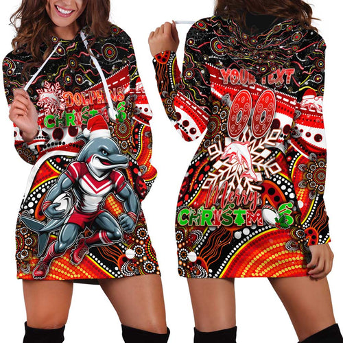 Merry Christmas Dolphins Hoodie Dress Aboriginal Santa Rugby Mascot - Redcliffe