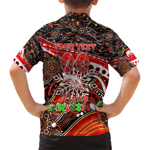 Merry Christmas Dolphins Kid Hawaiian Shirt Aboriginal Santa Rugby Mascot - Redcliffe