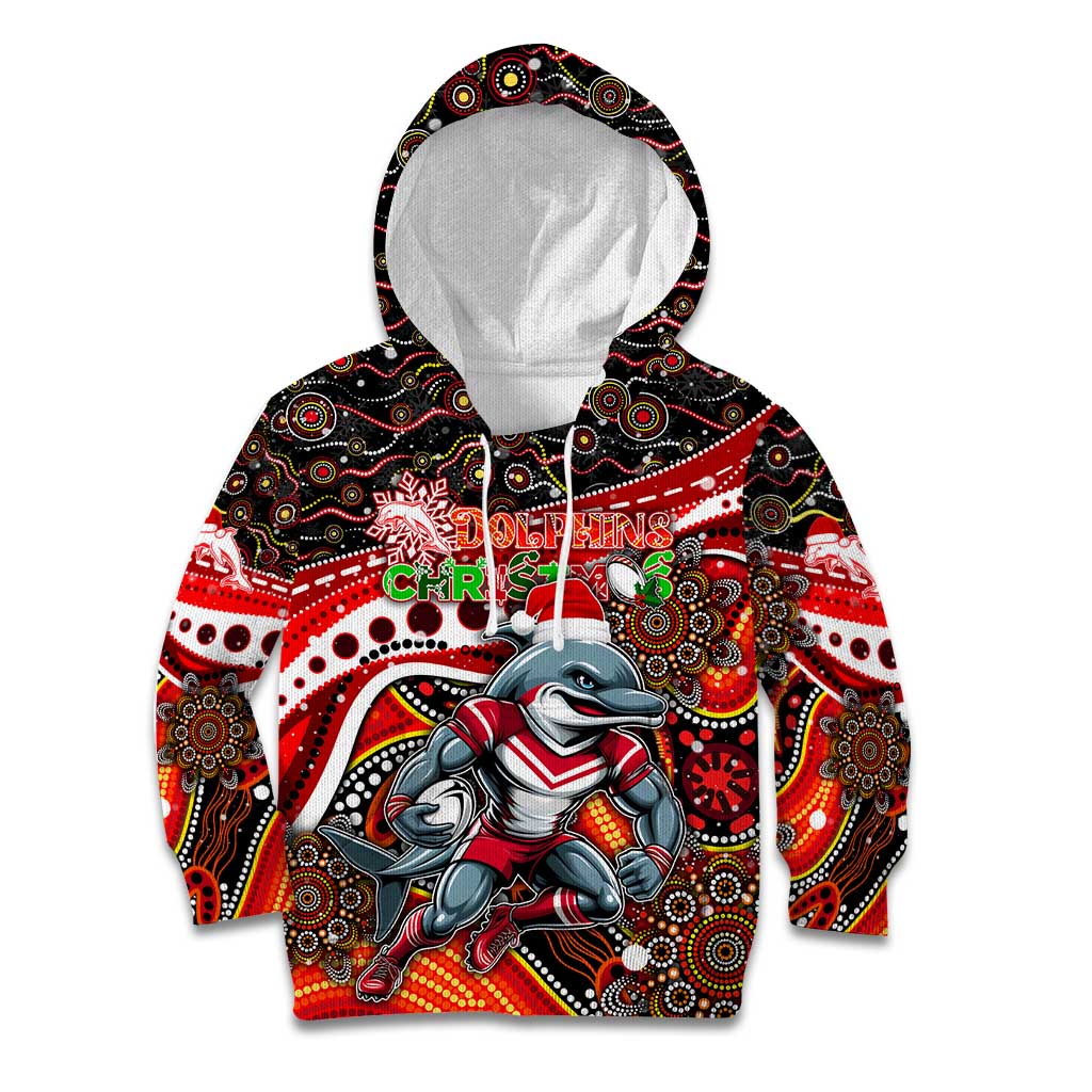 Merry Christmas Dolphins Kid Hoodie Aboriginal Santa Rugby Mascot - Redcliffe