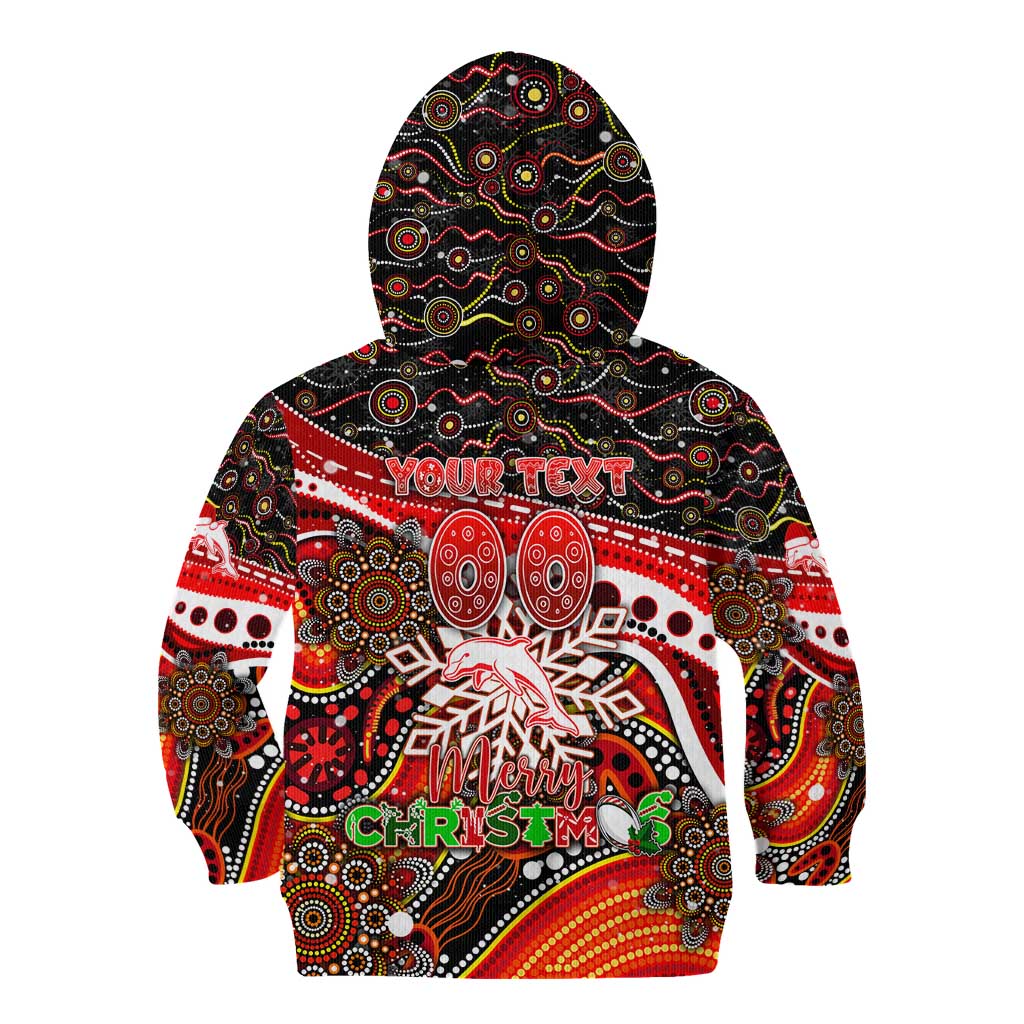 Merry Christmas Dolphins Kid Hoodie Aboriginal Santa Rugby Mascot - Redcliffe