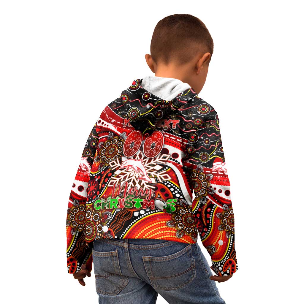 Merry Christmas Dolphins Kid Hoodie Aboriginal Santa Rugby Mascot - Redcliffe