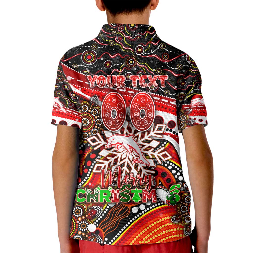 Merry Christmas Dolphins Kid Polo Shirt Aboriginal Santa Rugby Mascot - Redcliffe