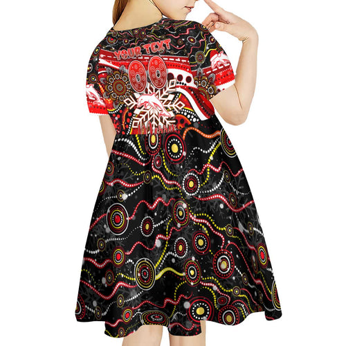 Merry Christmas Dolphins Kid Short Sleeve Dress Aboriginal Santa Rugby Mascot - Redcliffe