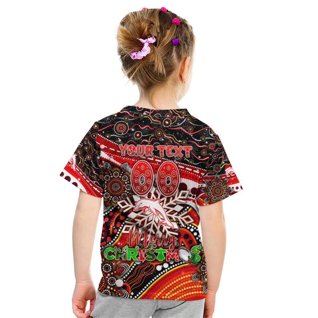 Merry Christmas Dolphins Kid T Shirt Aboriginal Santa Rugby Mascot - Redcliffe