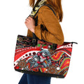 Merry Christmas Dolphins Leather Tote Bag Aboriginal Santa Rugby Mascot - Redcliffe
