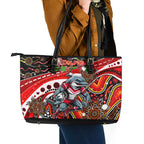Merry Christmas Dolphins Leather Tote Bag Aboriginal Santa Rugby Mascot - Redcliffe