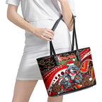 Merry Christmas Dolphins Leather Tote Bag Aboriginal Santa Rugby Mascot - Redcliffe