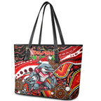 Merry Christmas Dolphins Leather Tote Bag Aboriginal Santa Rugby Mascot - Redcliffe