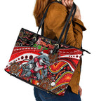 Merry Christmas Dolphins Leather Tote Bag Aboriginal Santa Rugby Mascot - Redcliffe