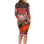 Merry Christmas Dolphins Long Sleeve Bodycon Dress Aboriginal Santa Rugby Mascot - Redcliffe