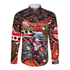 Merry Christmas Dolphins Long Sleeve Button Shirt Aboriginal Santa Rugby Mascot - Redcliffe