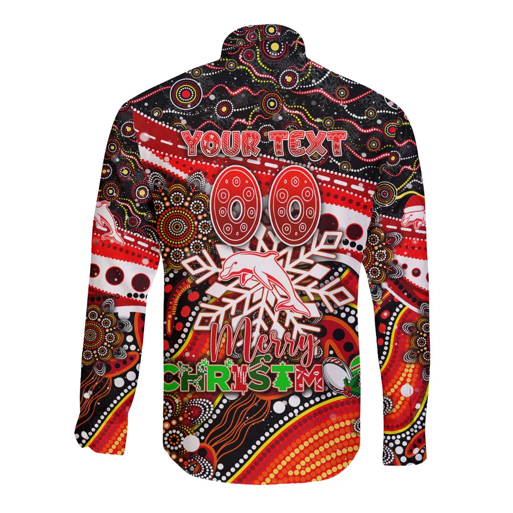 Merry Christmas Dolphins Long Sleeve Button Shirt Aboriginal Santa Rugby Mascot - Redcliffe