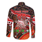Merry Christmas Dolphins Long Sleeve Button Shirt Aboriginal Santa Rugby Mascot - Redcliffe