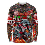 Merry Christmas Dolphins Long Sleeve Shirt Aboriginal Santa Rugby Mascot - Redcliffe