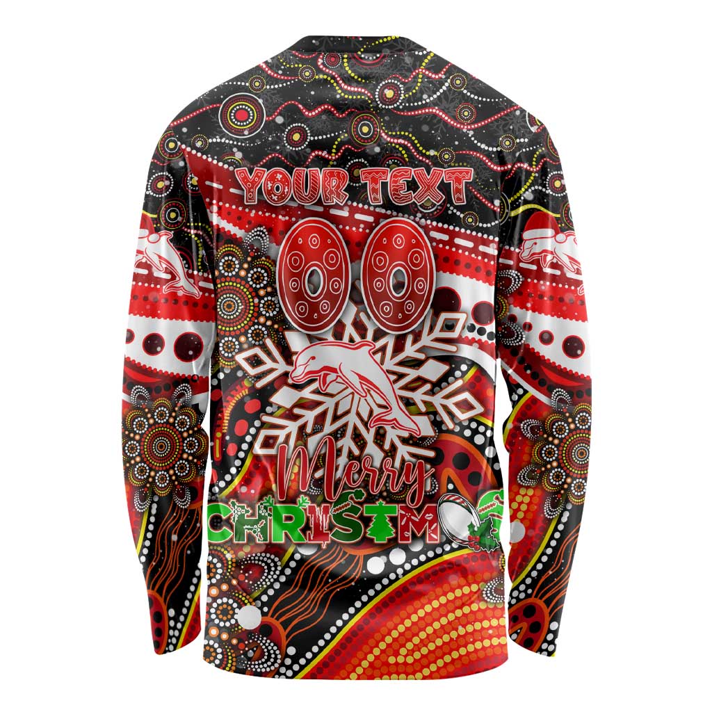 Merry Christmas Dolphins Long Sleeve Shirt Aboriginal Santa Rugby Mascot - Redcliffe