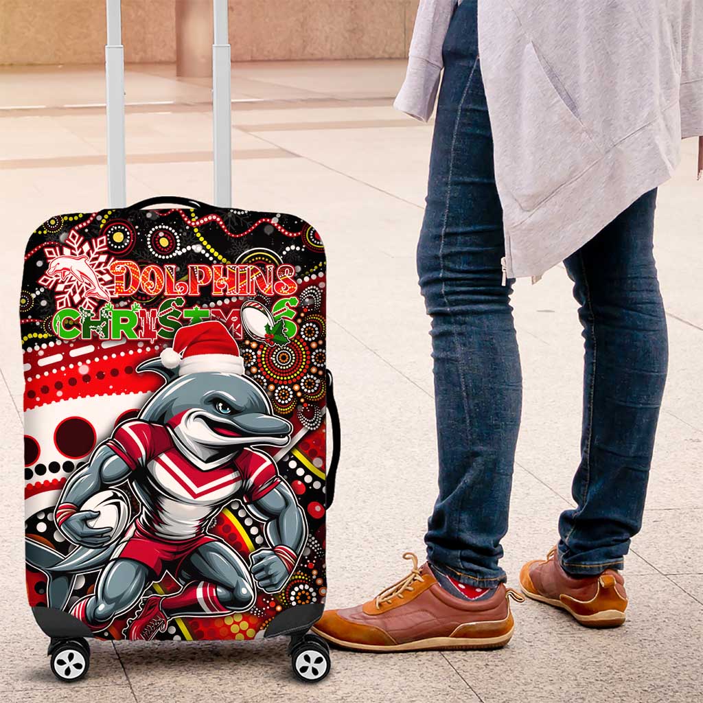 Merry Christmas Dolphins Luggage Cover Aboriginal Santa Rugby Mascot - Redcliffe